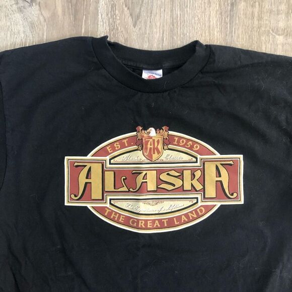 Vintage Y2K Alaska Short Sleeve Black T-Shirt Tennessee River Tag Size Large - Picture 2 of 6